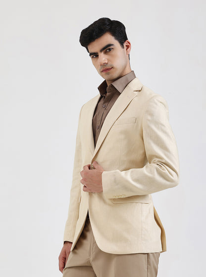Cream Solid Regular Fit Blazer | JB Studio