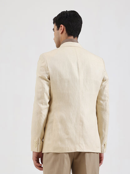 Cream Solid Regular Fit Blazer | JB Studio
