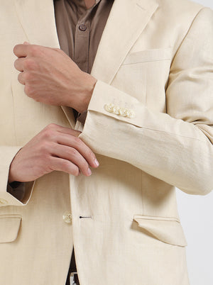 Cream Solid Regular Fit Blazer | JB Studio