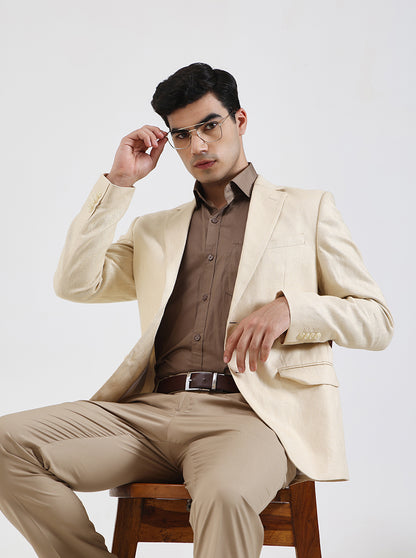 Cream Solid Regular Fit Blazer | JB Studio