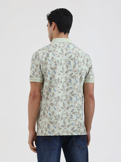 Mint Green Printed Slim Fit Polo T-Shirt | JadeBlue