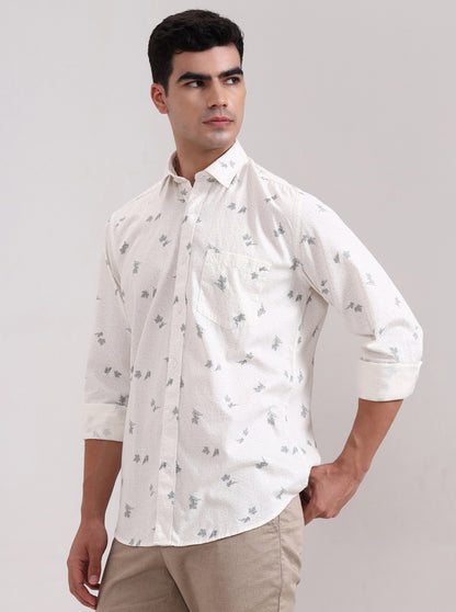 White Printed Smart Fit Semi Casual Shirt | Greenfibre
