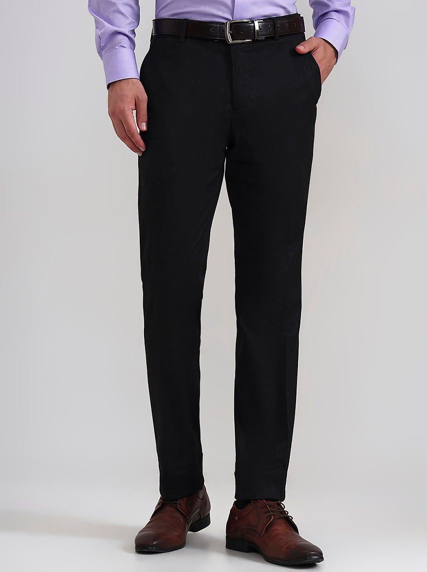 Black Solid Slim Fit Formal Trouser | JadeBlue Youth