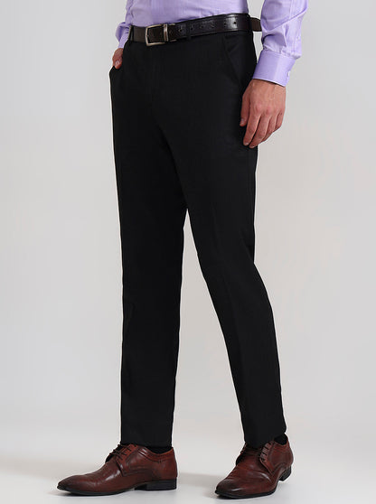 Black Solid Slim Fit Formal Trouser | JadeBlue Youth