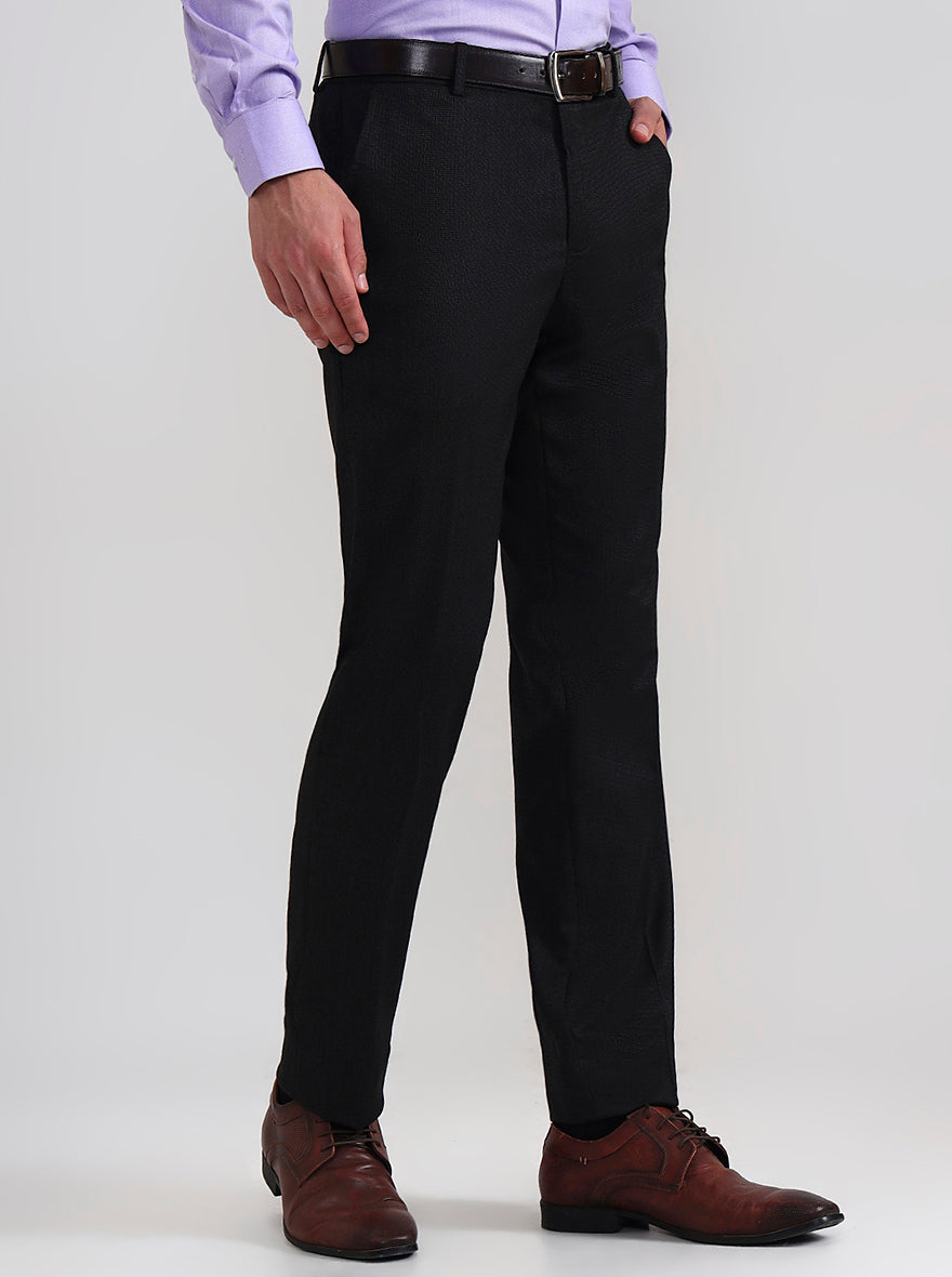 Black Solid Slim Fit Formal Trouser | JadeBlue Youth