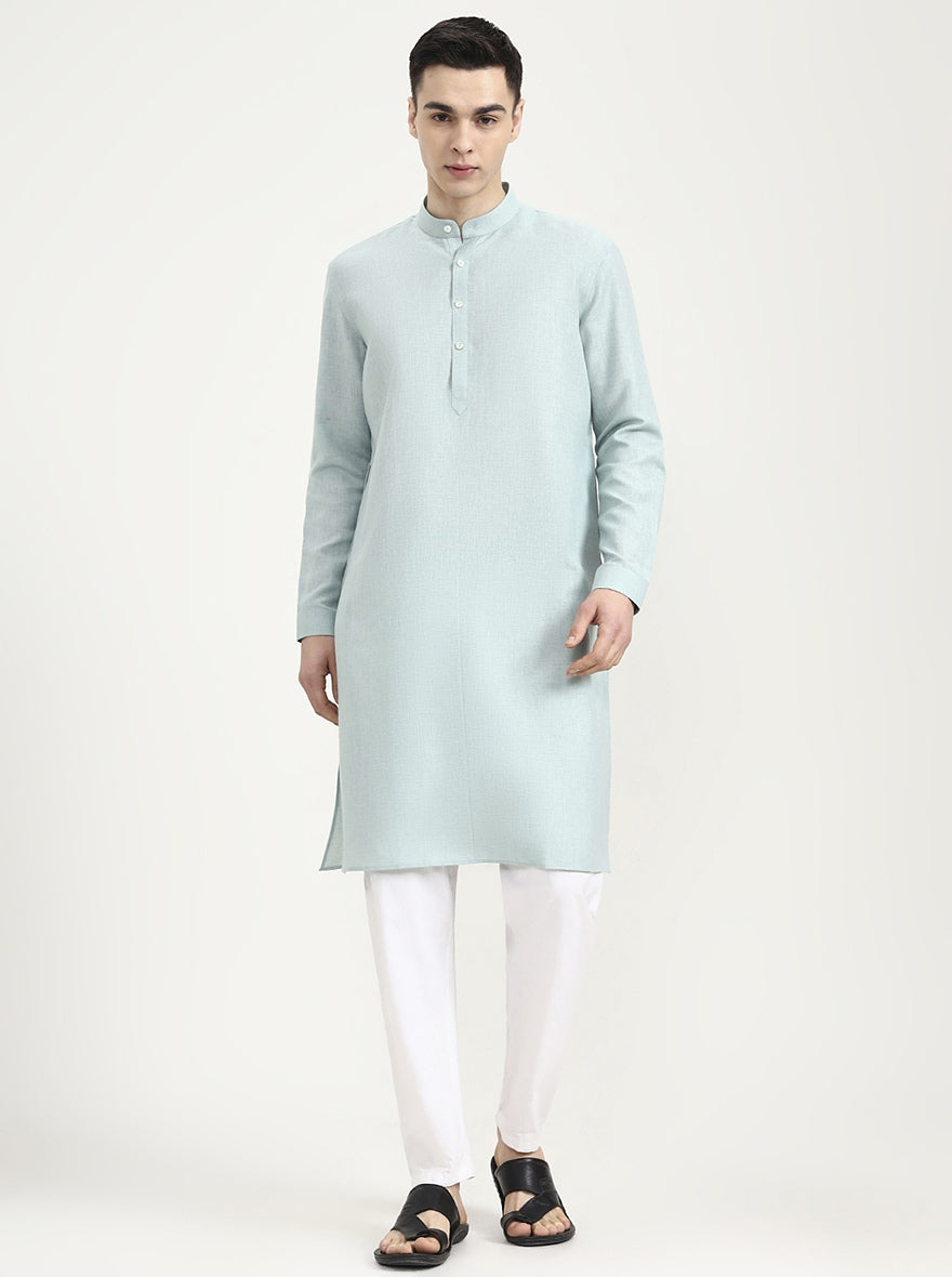 Sea Green Solid Modi Kurta | JadeBlue