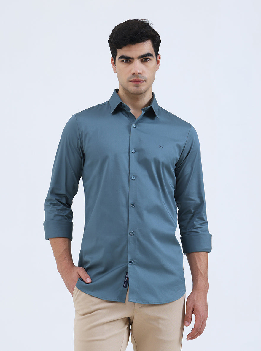 Green Solid Slim Fit Casual Shirt | JadeBlue