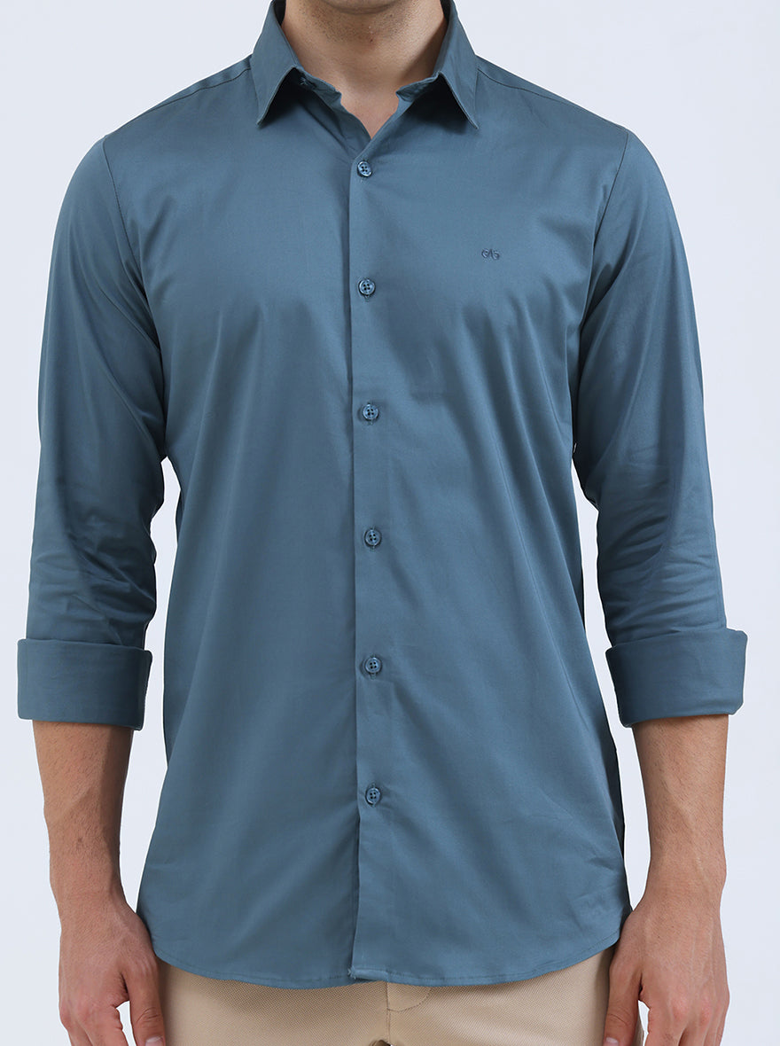 Green Solid Slim Fit Casual Shirt | JadeBlue