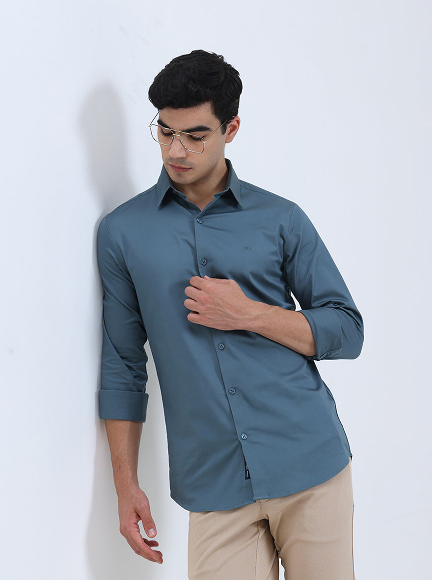 Green Solid Slim Fit Casual Shirt | JadeBlue