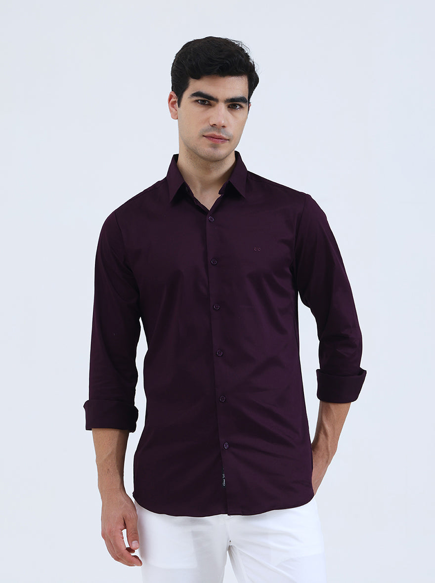 Dark Purple Solid Slim Fit Casual Shirt | JadeBlue
