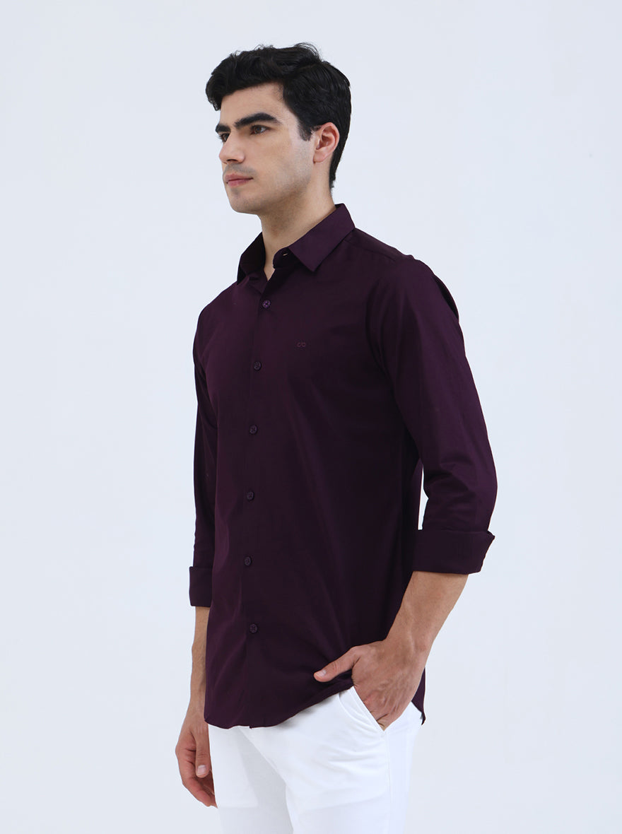 Dark Purple Solid Slim Fit Casual Shirt | JadeBlue