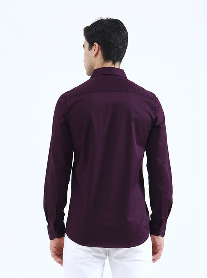 Dark Purple Solid Slim Fit Casual Shirt | JadeBlue