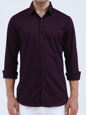 Dark Purple Solid Slim Fit Casual Shirt | JadeBlue