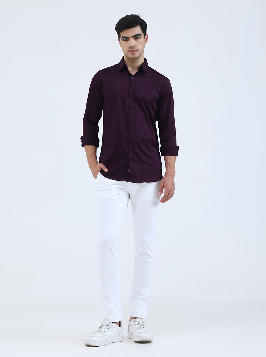 Dark Purple Solid Slim Fit Casual Shirt | JadeBlue