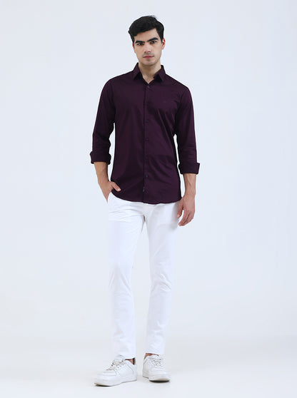 Dark Purple Solid Slim Fit Casual Shirt | JadeBlue