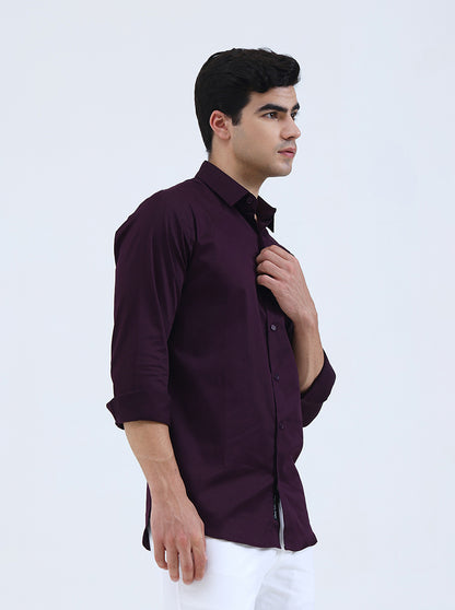 Dark Purple Solid Slim Fit Casual Shirt | JadeBlue