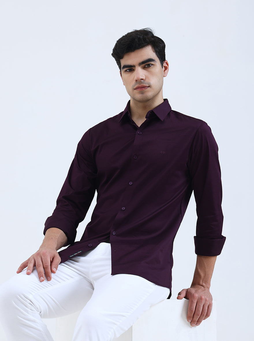 Dark Purple Solid Slim Fit Casual Shirt | JadeBlue