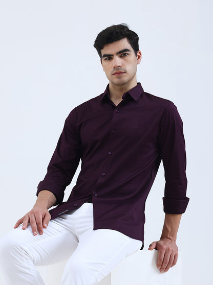 Dark Purple Solid Slim Fit Casual Shirt | JadeBlue