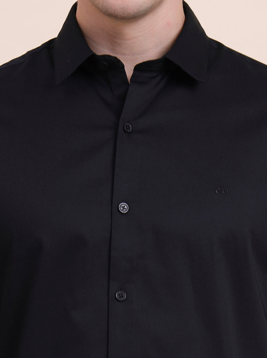 Black Solid Slim Fit Casual Shirt | JadeBlue