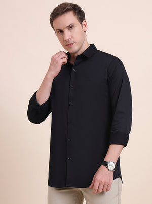 Black Solid Slim Fit Casual Shirt | JadeBlue