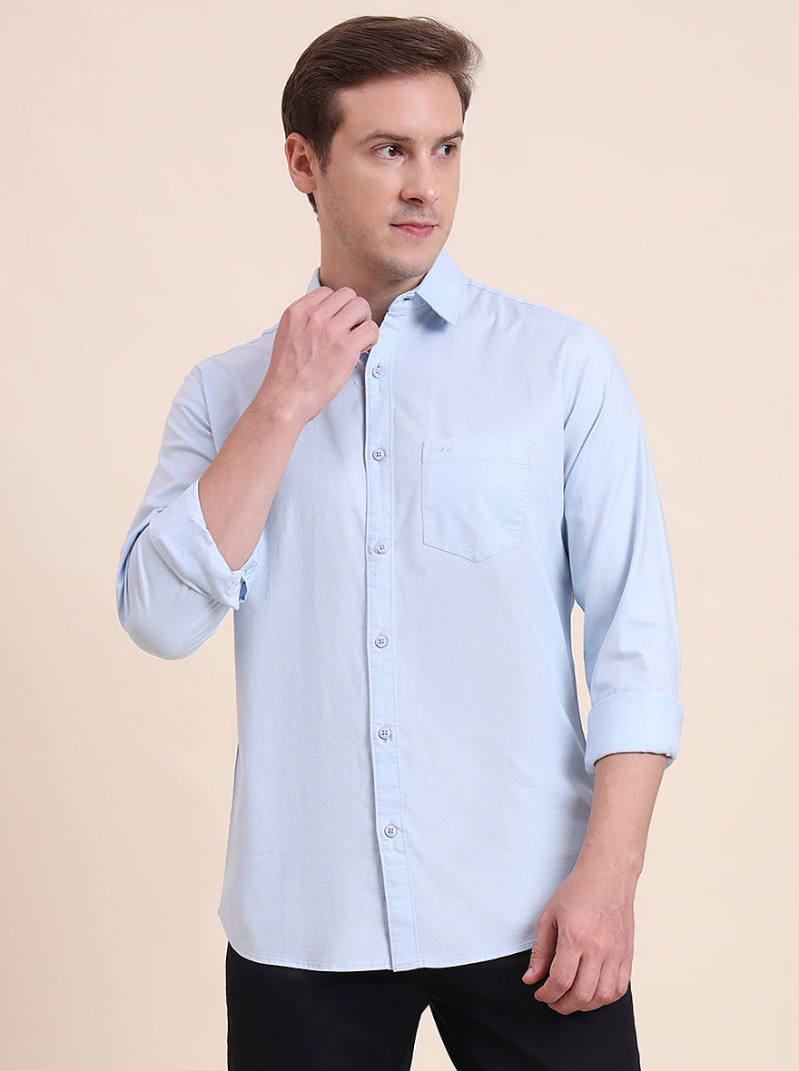 Blue Solid Slim Fit Casual Shirt | JadeBlue