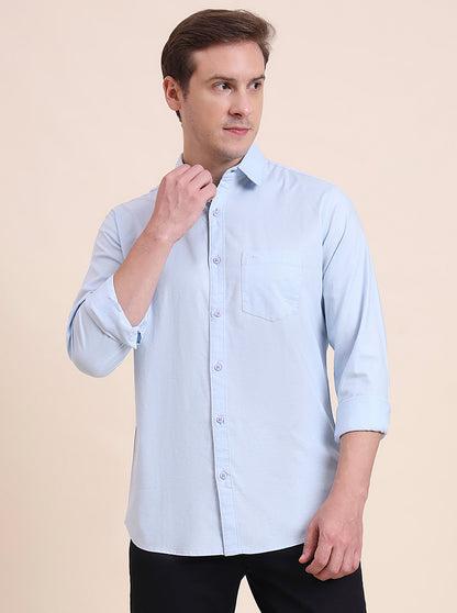 Blue Solid Slim Fit Casual Shirt | JadeBlue