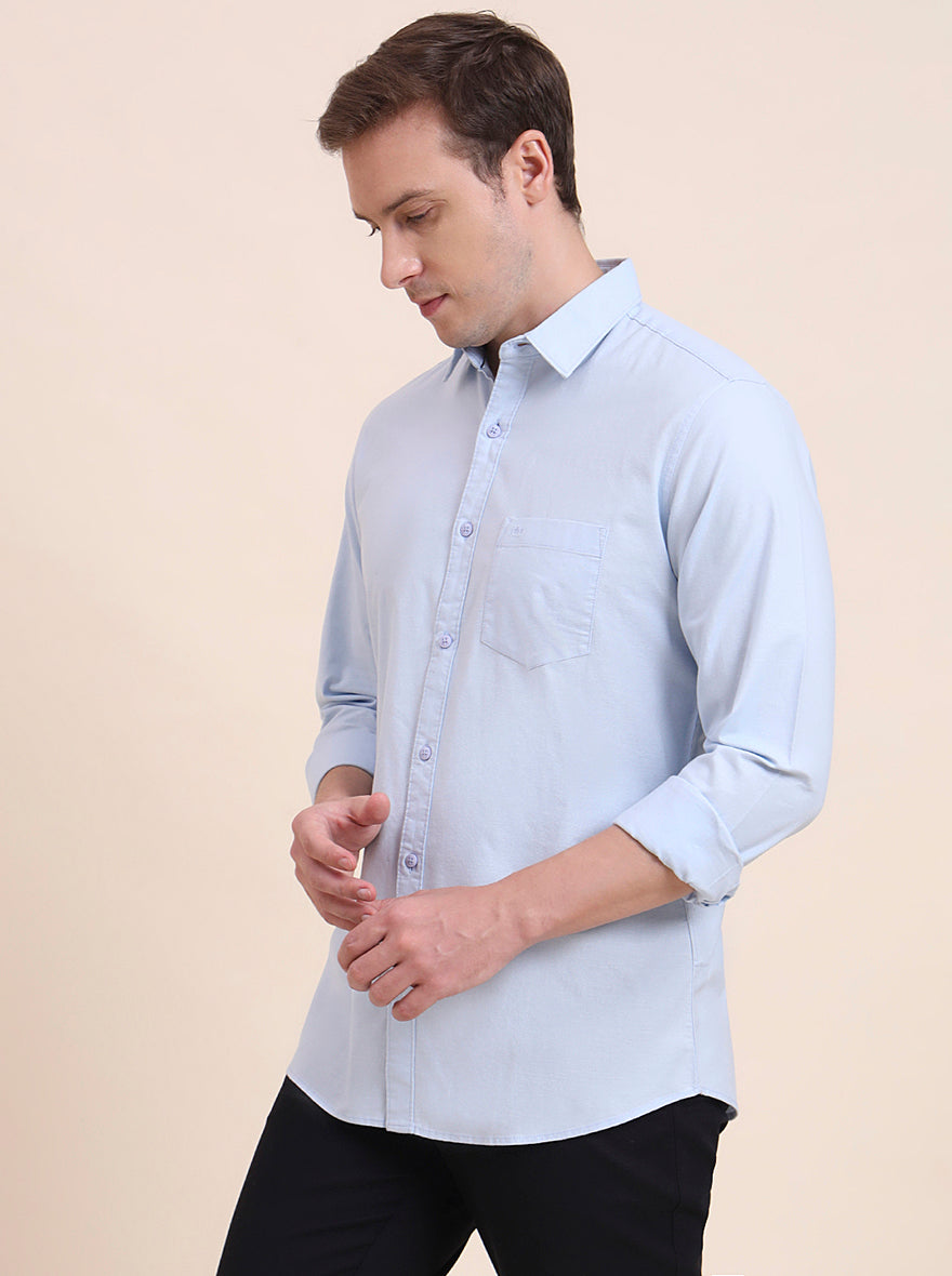Blue Solid Slim Fit Casual Shirt | JadeBlue