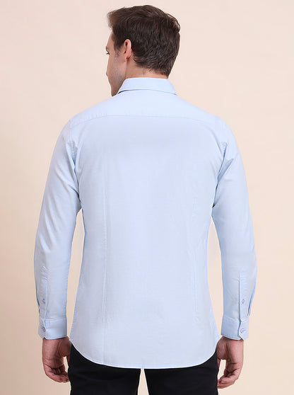Blue Solid Slim Fit Casual Shirt | JadeBlue