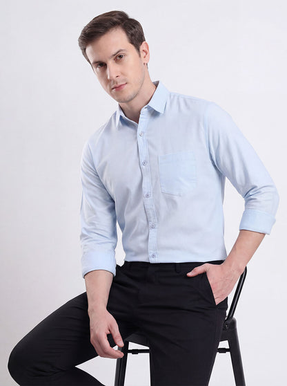 Blue Solid Slim Fit Casual Shirt | JadeBlue