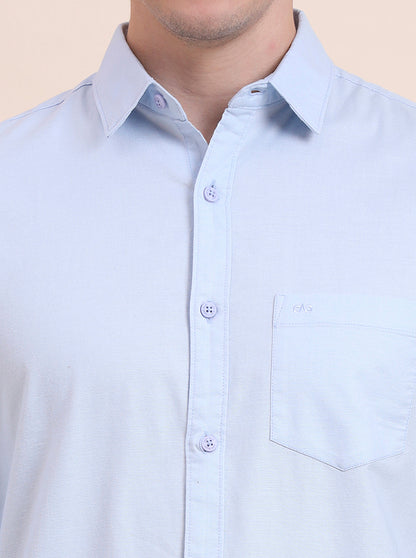 Blue Solid Slim Fit Casual Shirt | JadeBlue