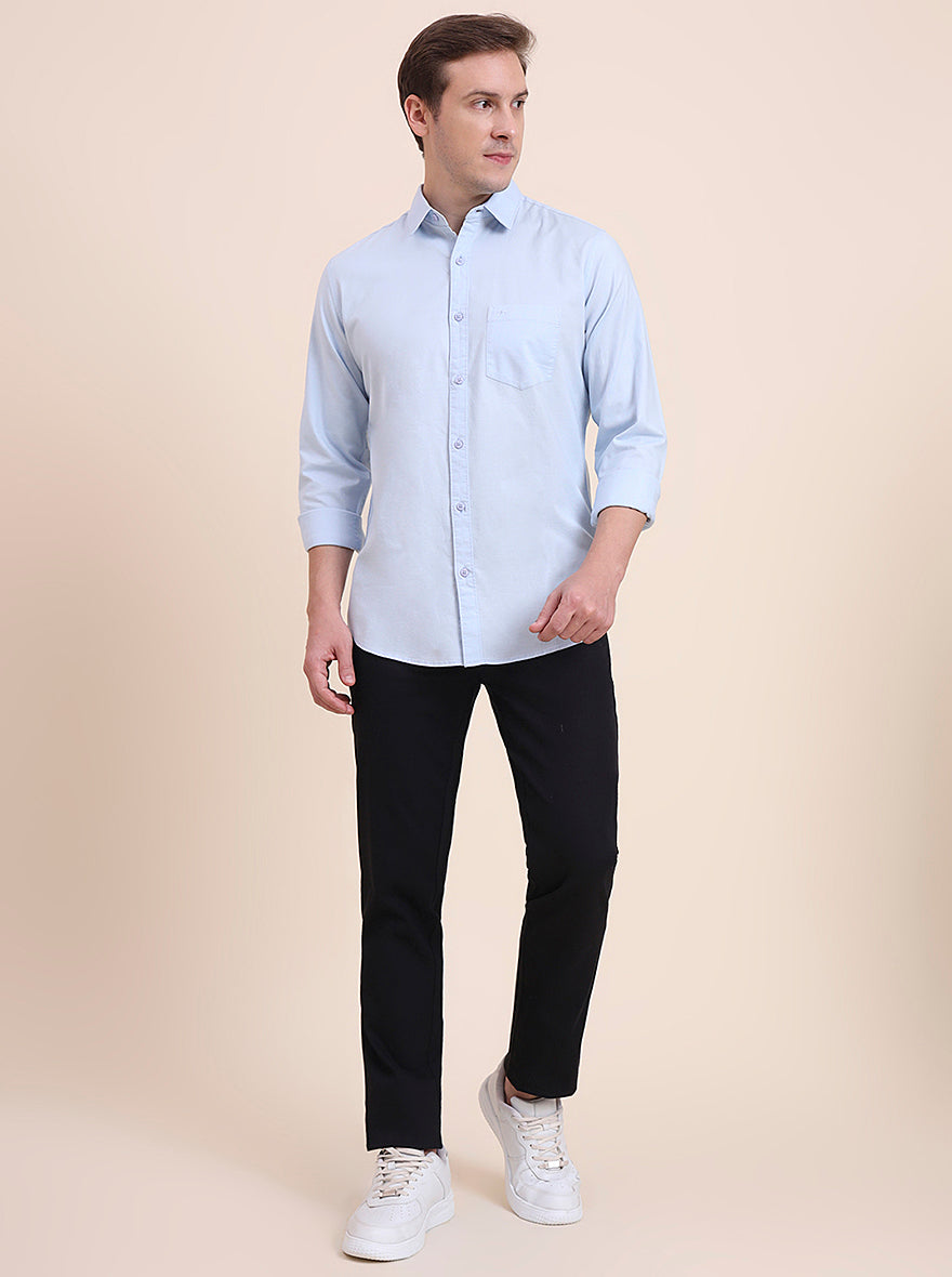 Blue Solid Slim Fit Casual Shirt | JadeBlue
