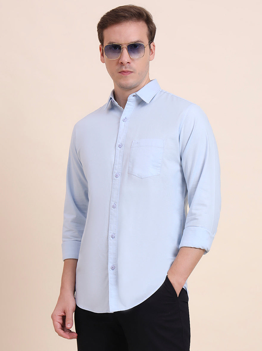 Blue Solid Slim Fit Casual Shirt | JadeBlue