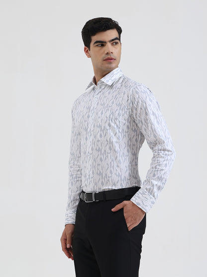 White & Blue Printed Slim Fit Formal Shirt | JadeBlue Youth