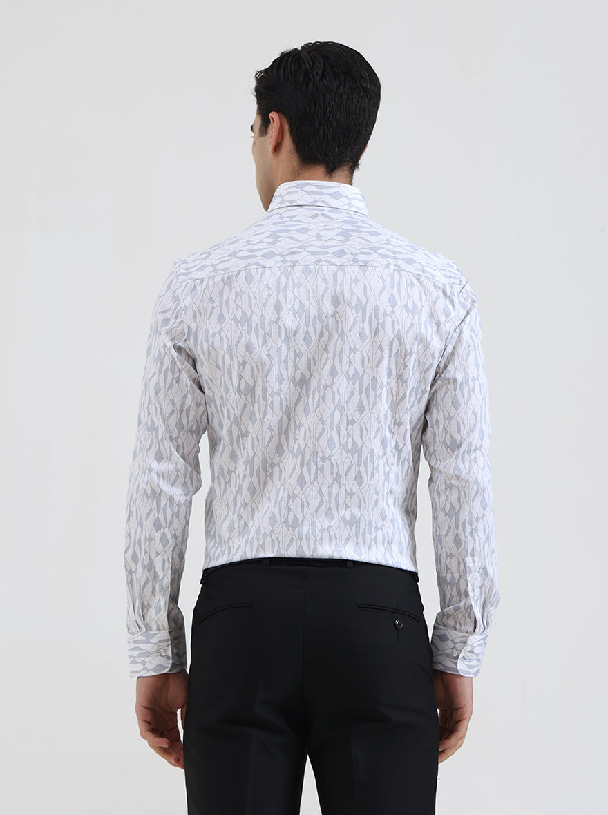 White & Blue Printed Slim Fit Formal Shirt | JadeBlue Youth
