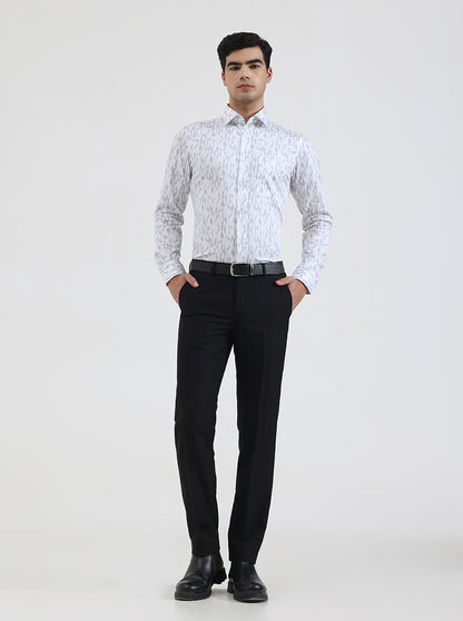 White & Blue Printed Slim Fit Formal Shirt | JadeBlue Youth