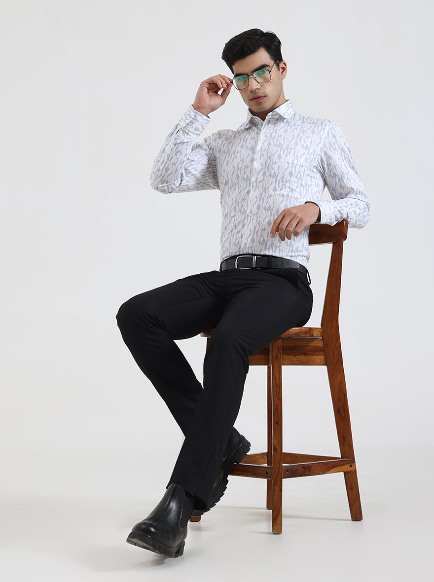 White & Blue Printed Slim Fit Formal Shirt | JadeBlue Youth