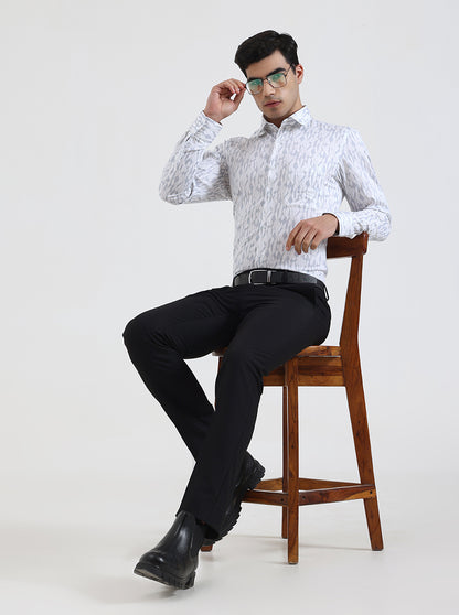 White & Blue Printed Slim Fit Formal Shirt | JadeBlue Youth