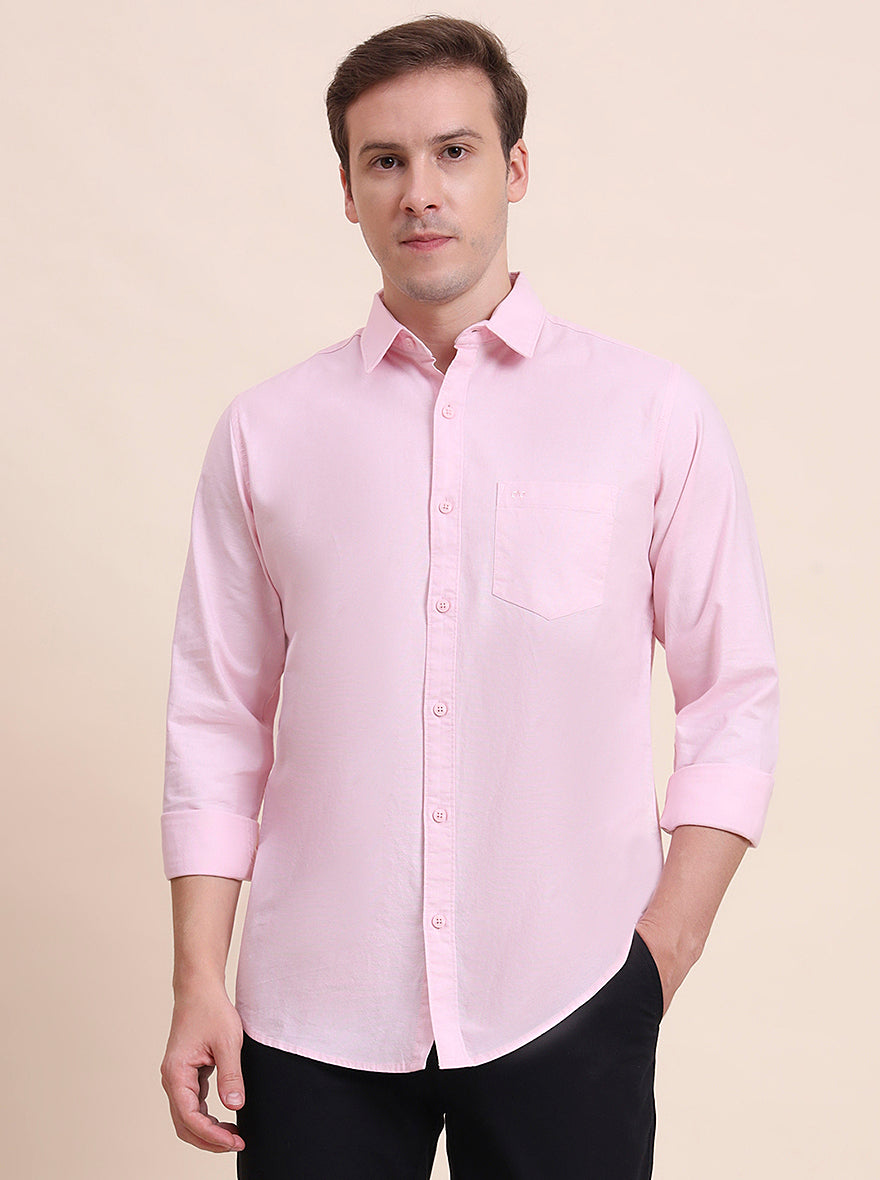 Pink Solid Slim Fit Casual Shirt | JadeBlue