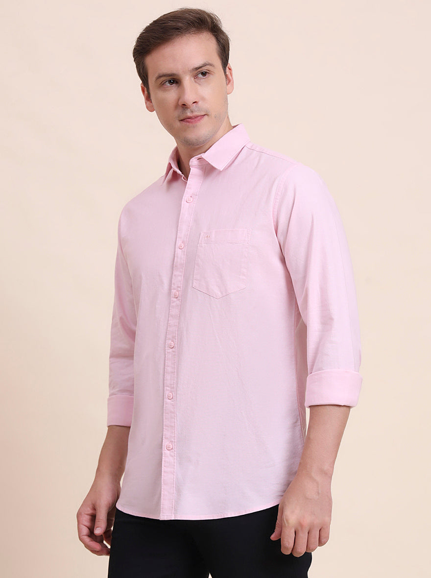 Pink Solid Slim Fit Casual Shirt | JadeBlue