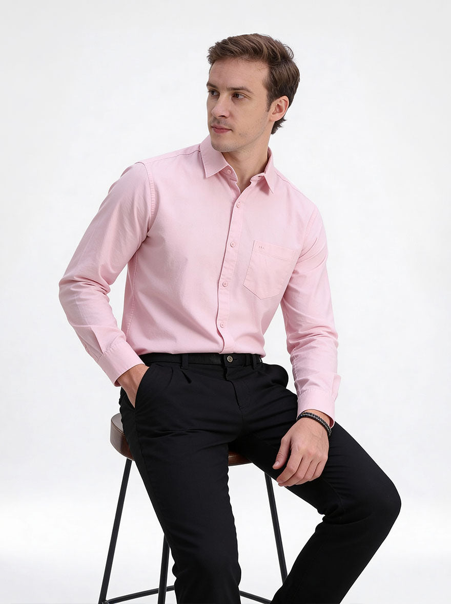 Pink Solid Slim Fit Casual Shirt | JadeBlue