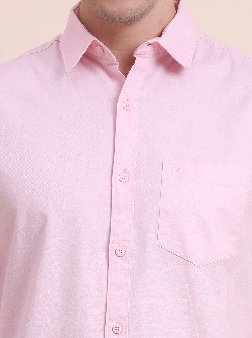 Pink Solid Slim Fit Casual Shirt | JadeBlue
