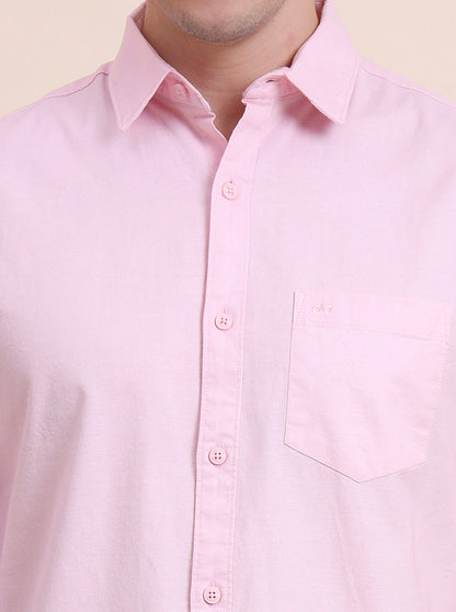 Pink Solid Slim Fit Casual Shirt | JadeBlue