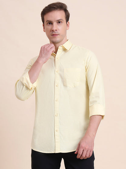 Yellow Solid Slim Fit Casual Shirt | JadeBlue