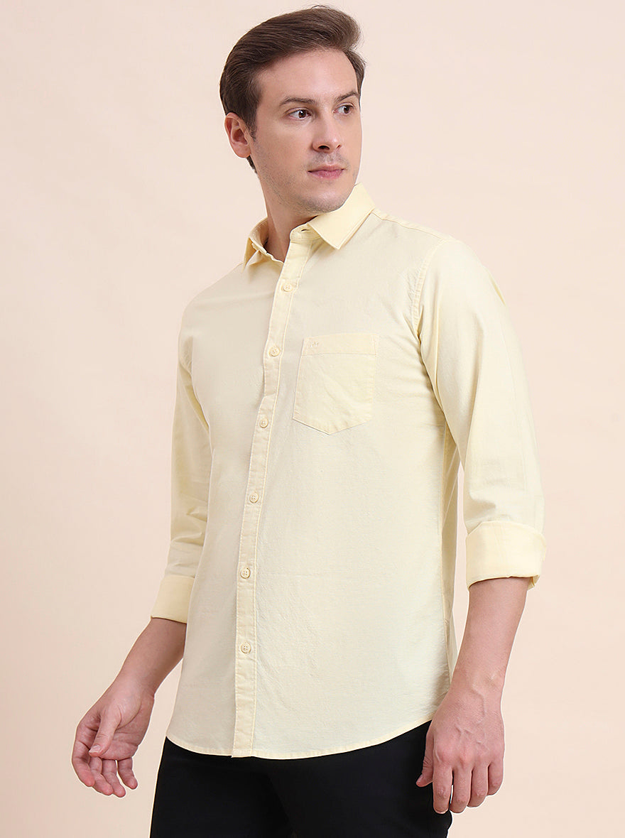 Yellow Solid Slim Fit Casual Shirt | JadeBlue