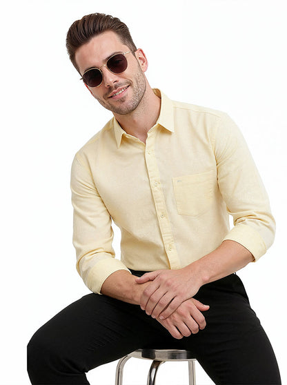 Yellow Solid Slim Fit Casual Shirt | JadeBlue