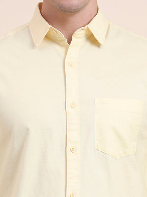 Yellow Solid Slim Fit Casual Shirt | JadeBlue