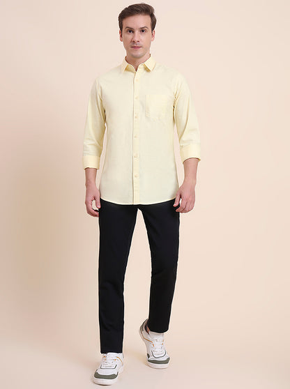 Yellow Solid Slim Fit Casual Shirt | JadeBlue