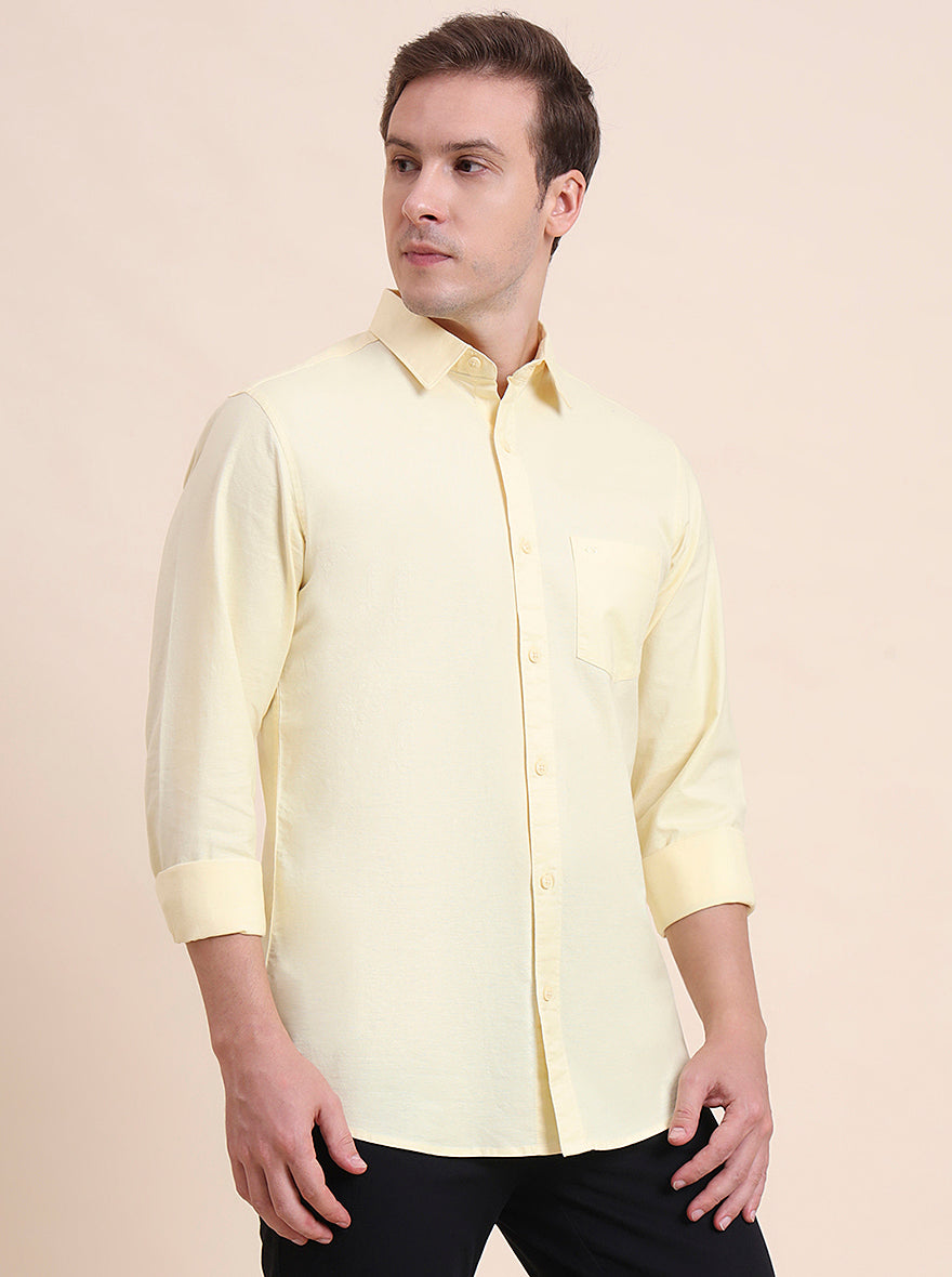 Yellow Solid Slim Fit Casual Shirt | JadeBlue