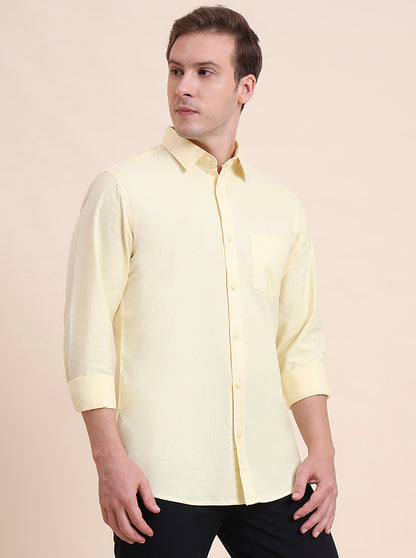 Yellow Solid Slim Fit Casual Shirt | JadeBlue