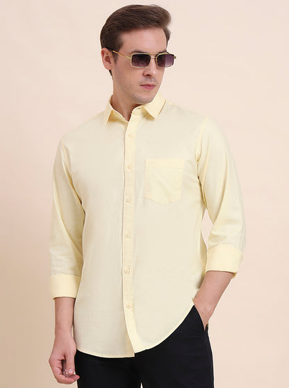 Yellow Solid Slim Fit Casual Shirt | JadeBlue